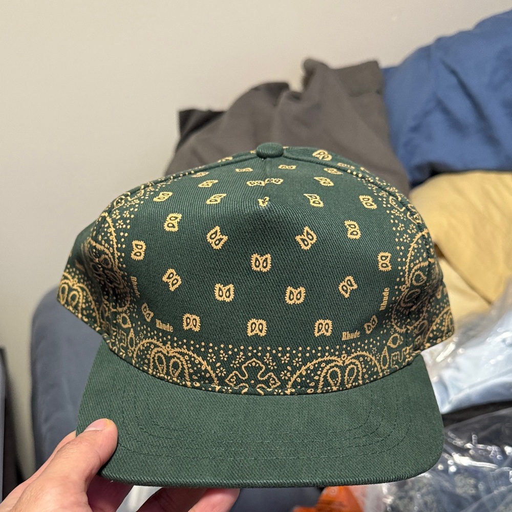 Brand new -Rhude in Forest Green and Gold Paisley pattern designer hat